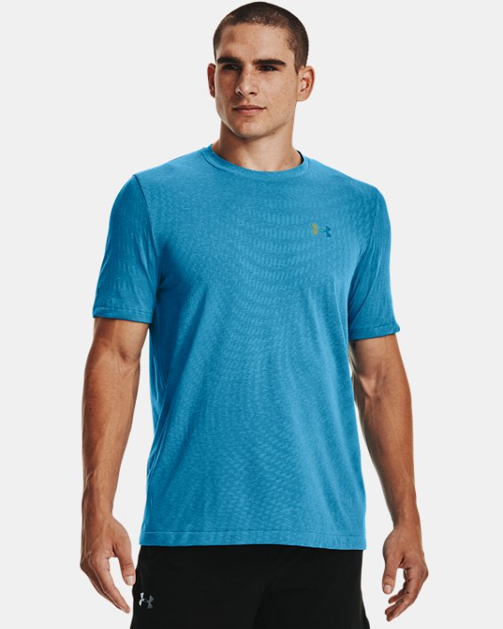 Men's UA RUSH™ HeatGear® Seamless Illusion Short Sleeve, Blue, pdpMainDesktop image number 0